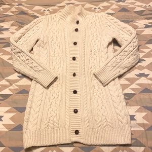 Llbean 100% wool button down cardigan white size small